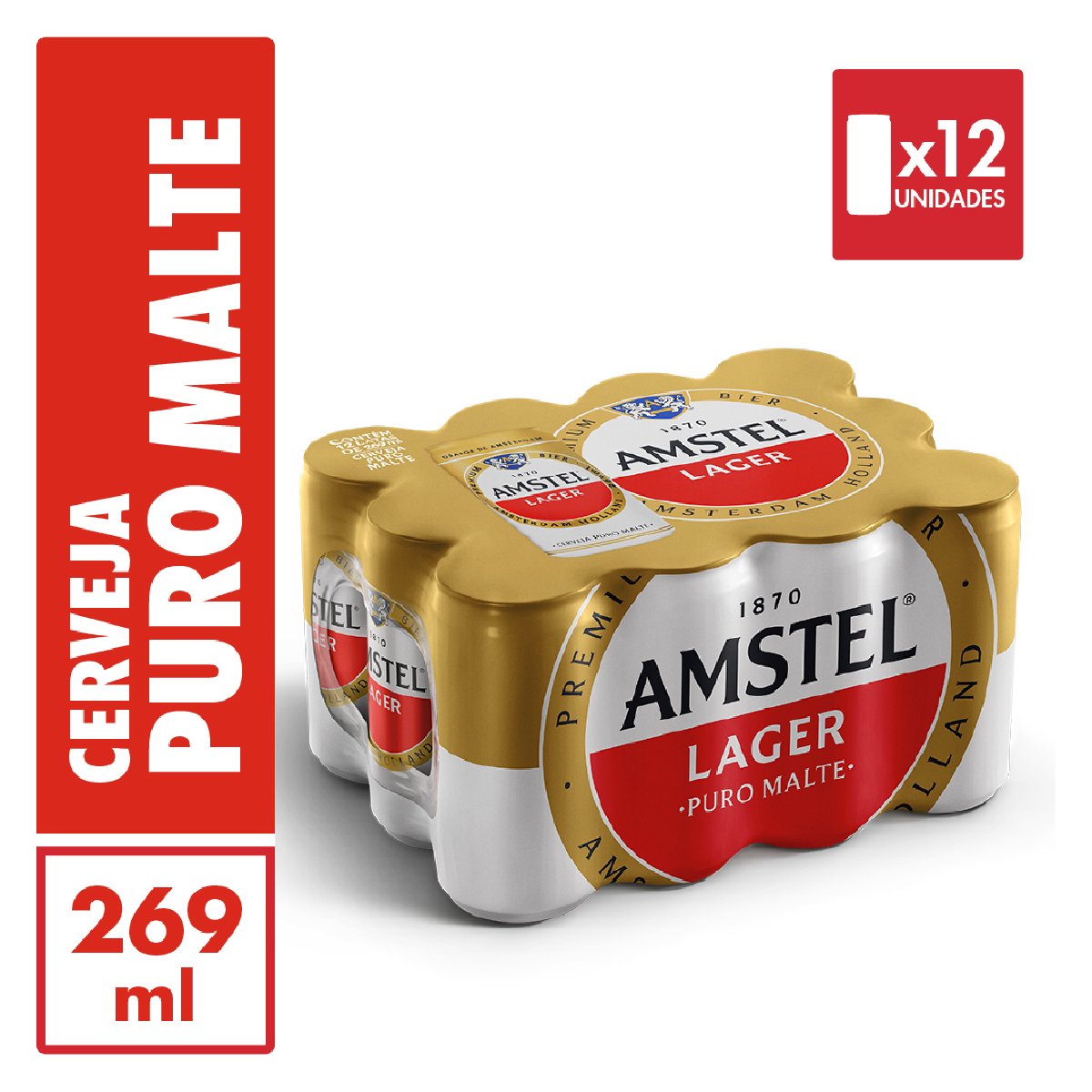 Cerveja AMSTEL Lager Lata 269ml - Pack com 12 latas